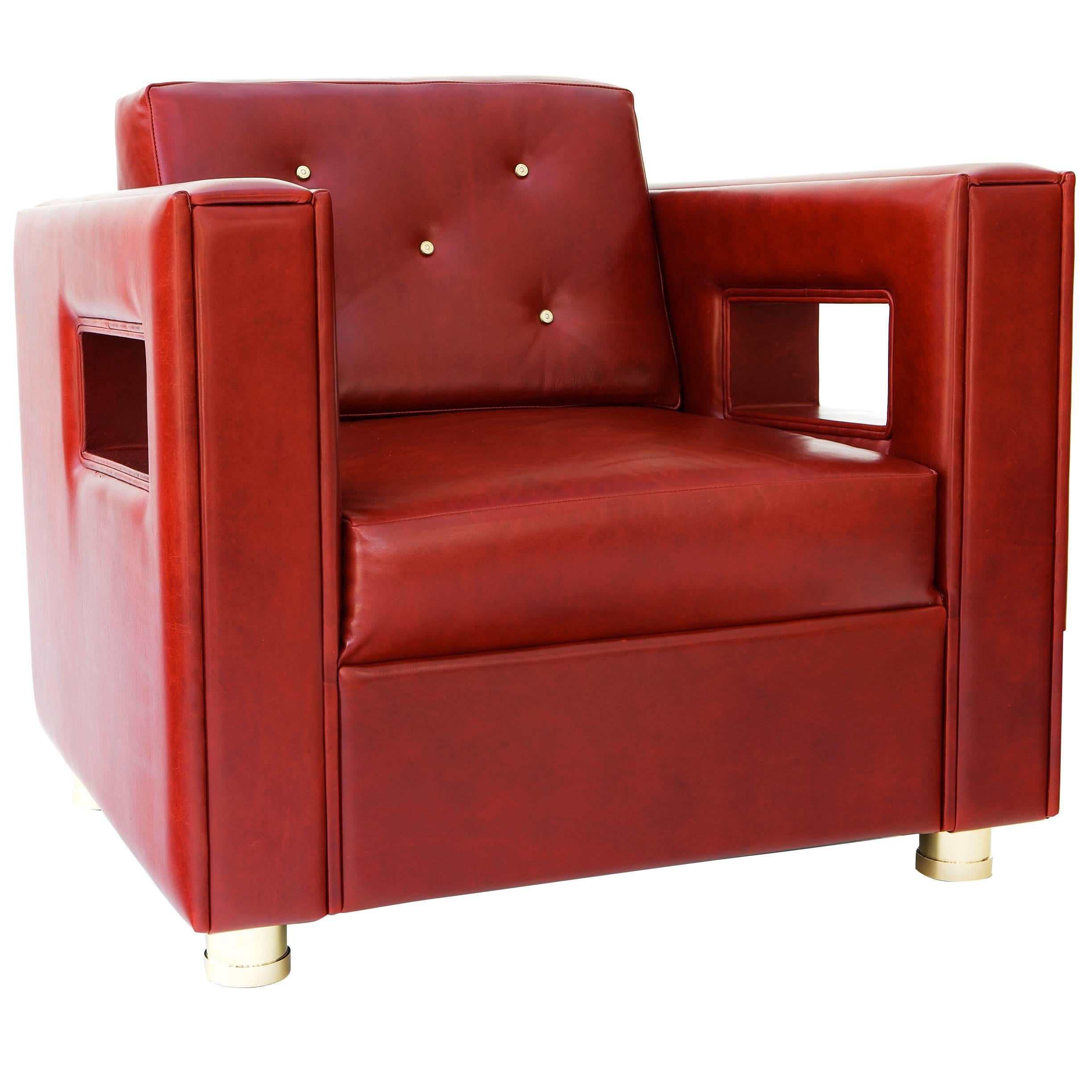 Magnum Lounge Armchair "One of a Kind in Oxblood and Polished Brass" For Sale