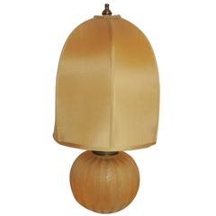 Wonderful French Art Deco Daum Nancy Gold Art Glass Ribbed Lamp Silk Shade
