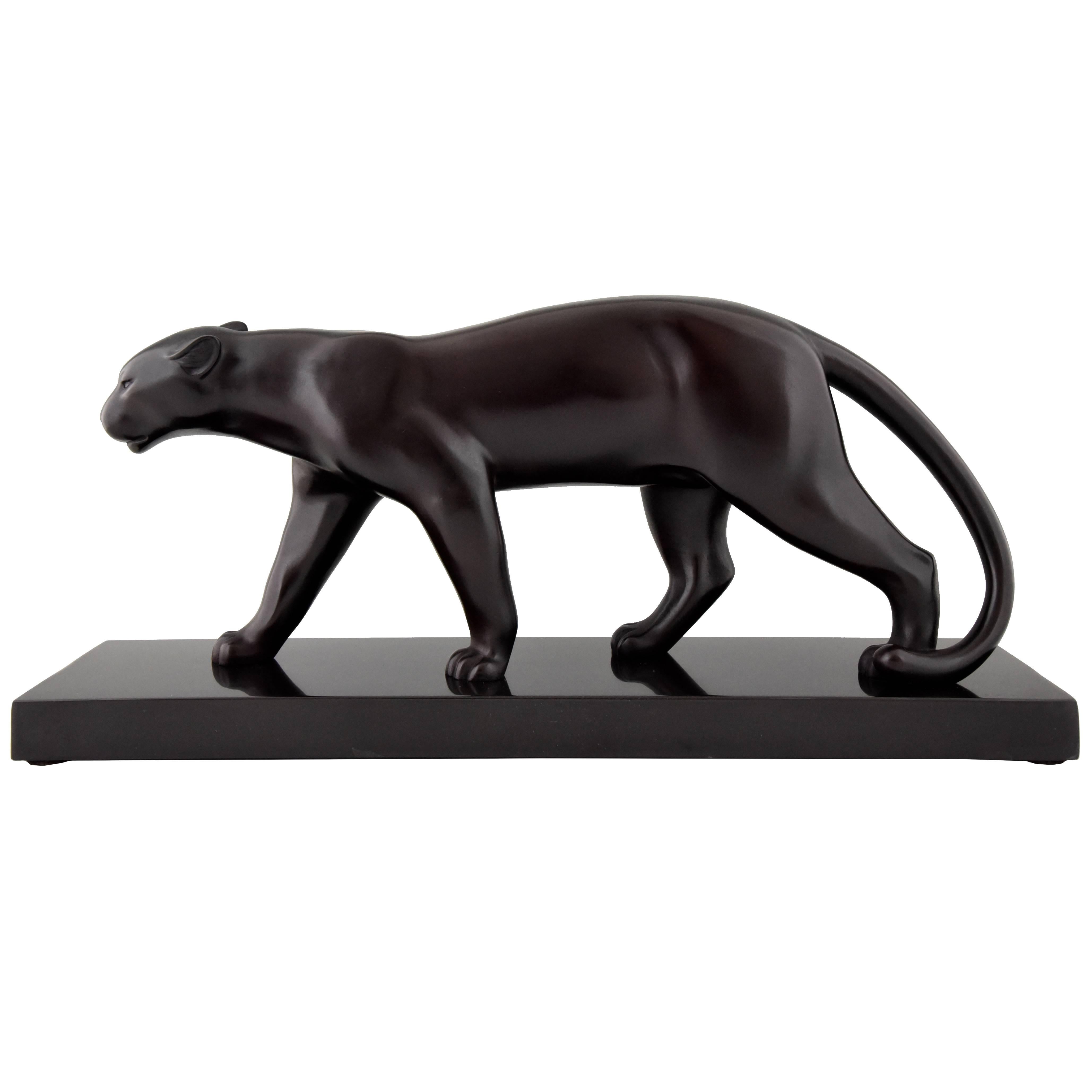 French Art Deco Bronze Panther Sculpture by Bracquemond, Etling Foundry, 1930