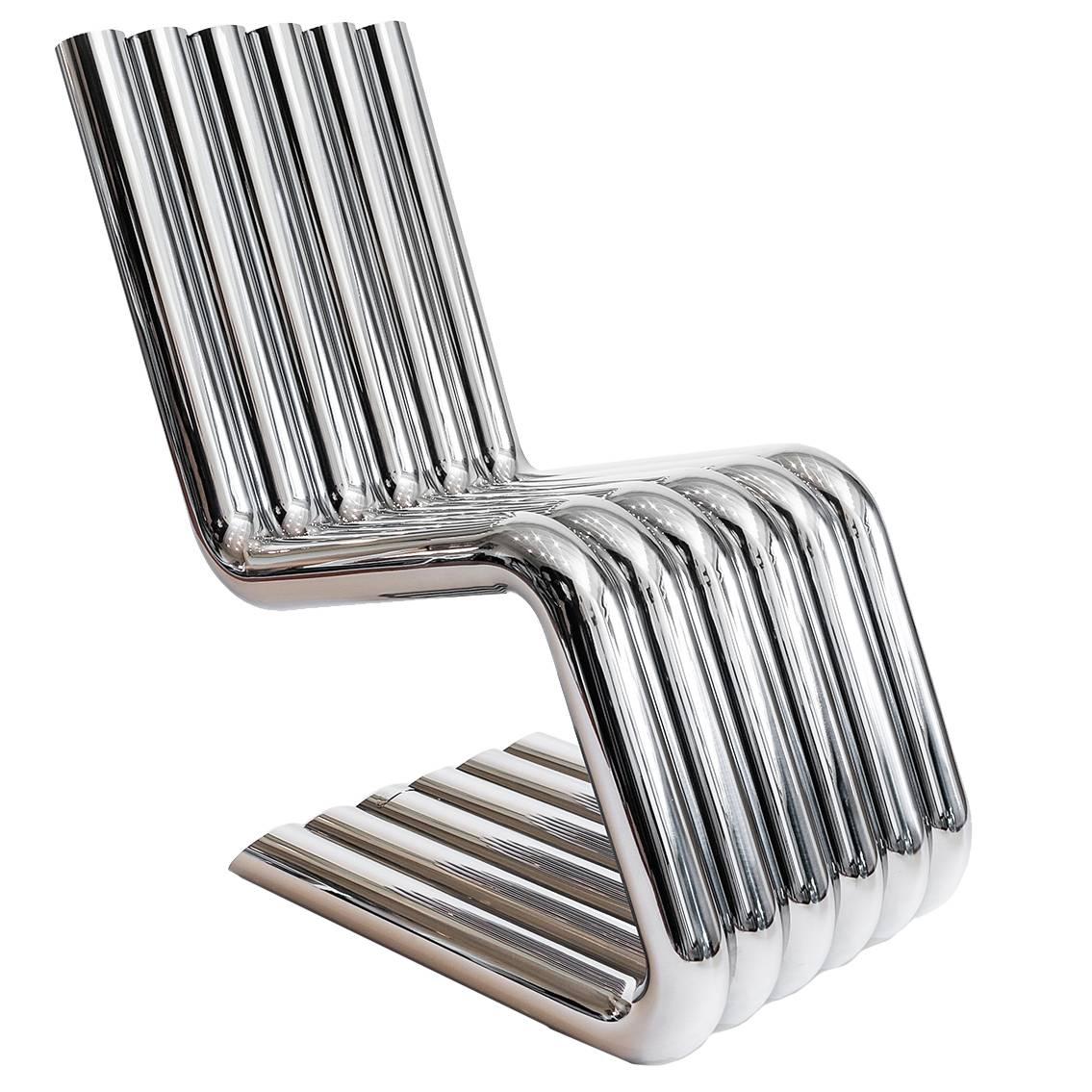 Xosted Lounge Chair "One of a Kind Artist Prototype" Mirror Polished Stainless For Sale