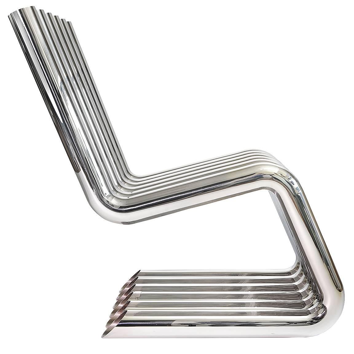 Xosted Lounge Sculptural Chair in Mirror Polished Stainless by Philip Caggiano For Sale