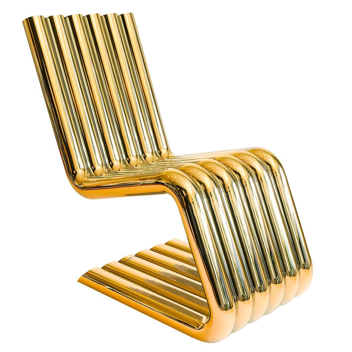 Xosted Lounge Chair One of a Kind 24-karat Gold-Plated over Stainless Steel For Sale
