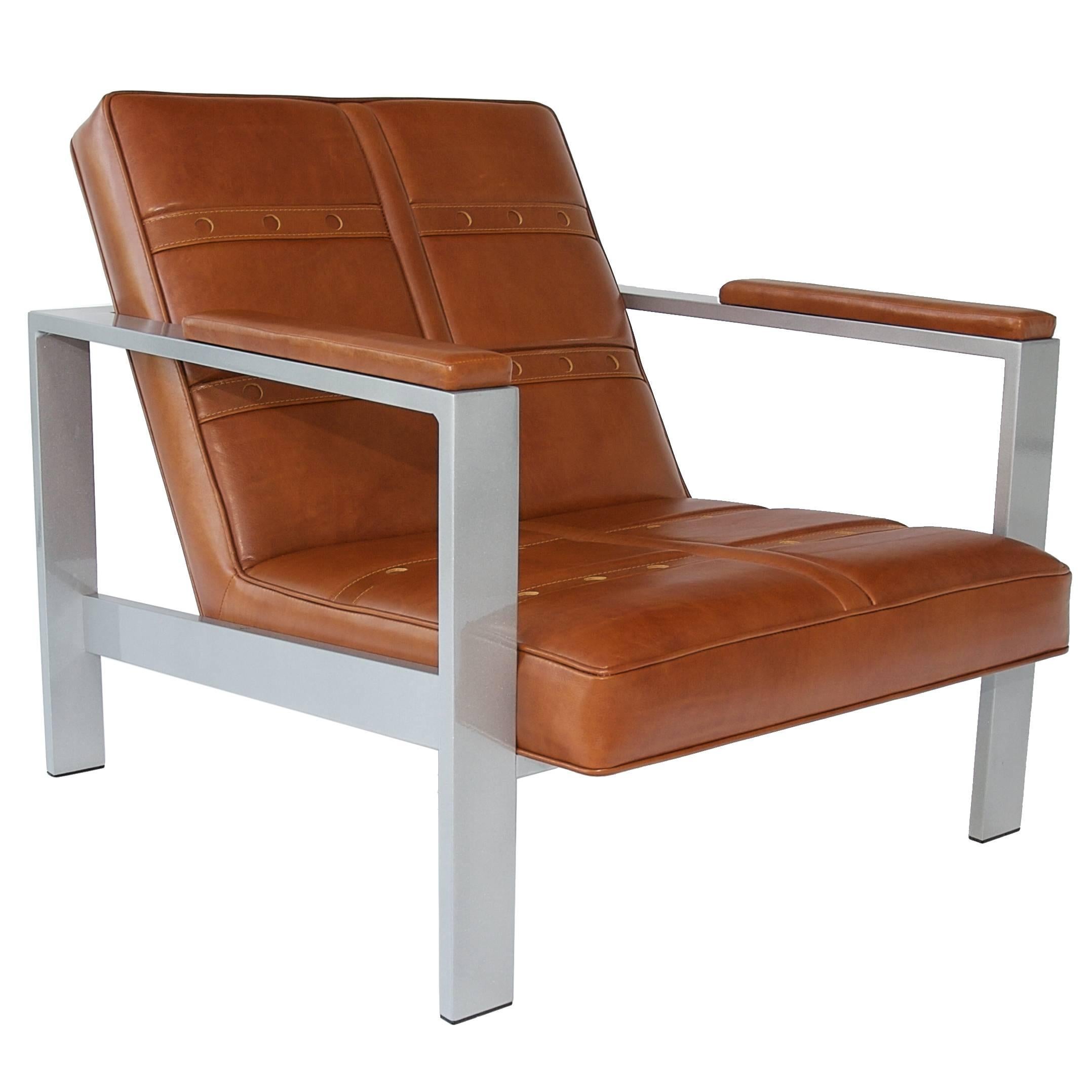 Daytona Lounge Chair "One of a Kind" in Whisky and Aluminum by Philip Caggiano For Sale
