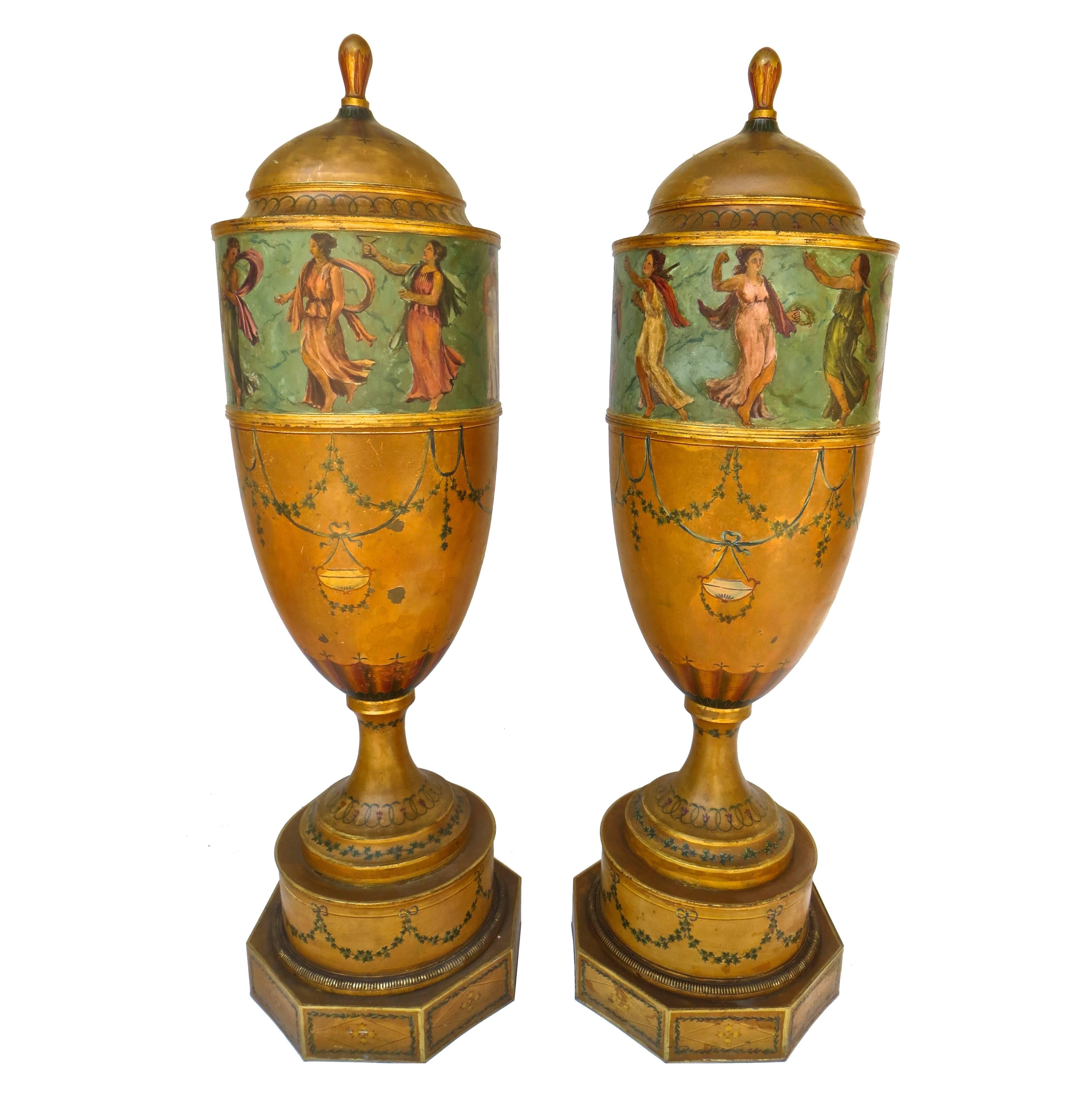 Pair of 19th Century Urns 'Japanned Tole and Copper'