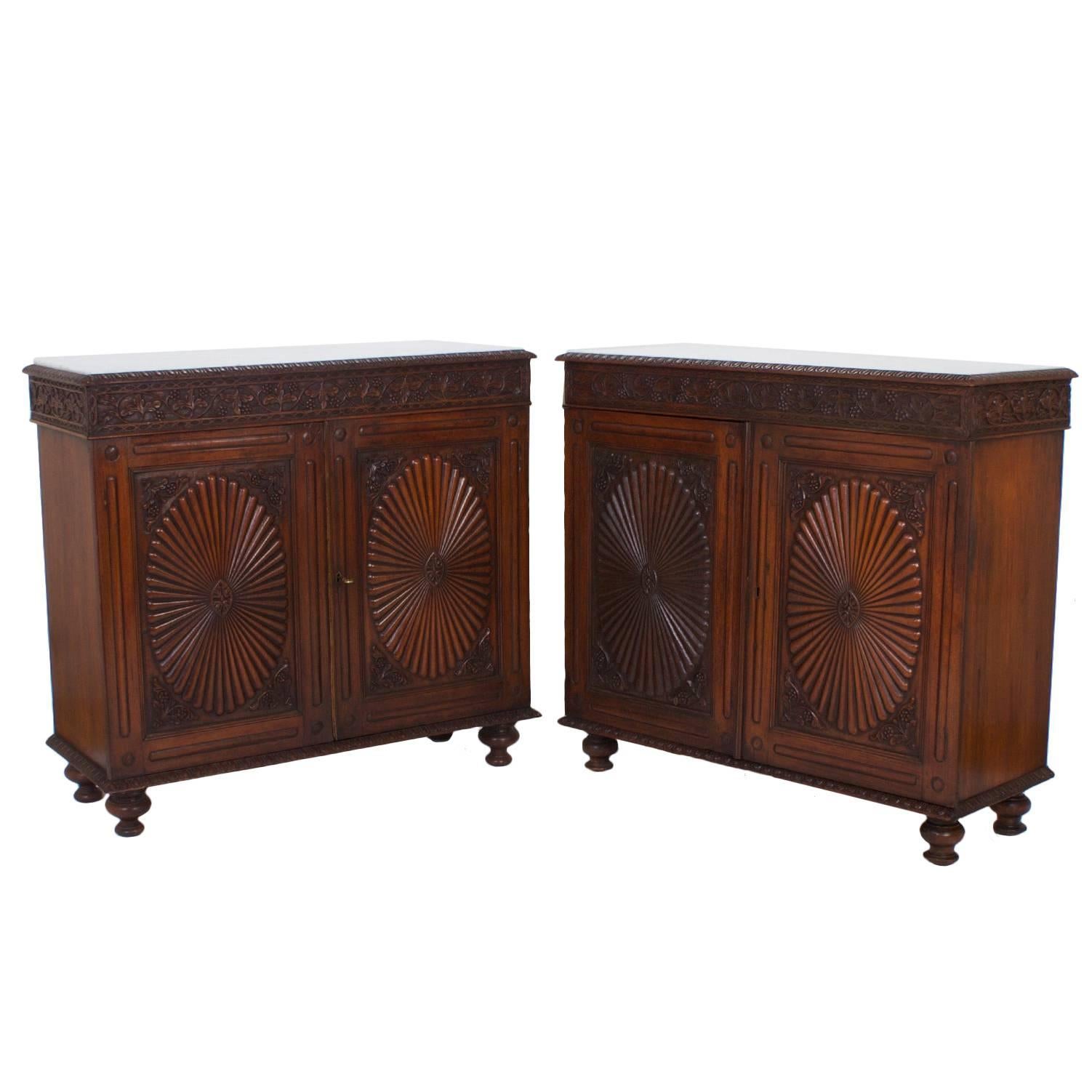 Pair of Antique Anglo Indian Marble-Top Sideboards or Cabinets
