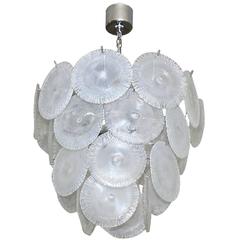 Rare Mazzega Murano Iridescent Round Disc Chandelier 12