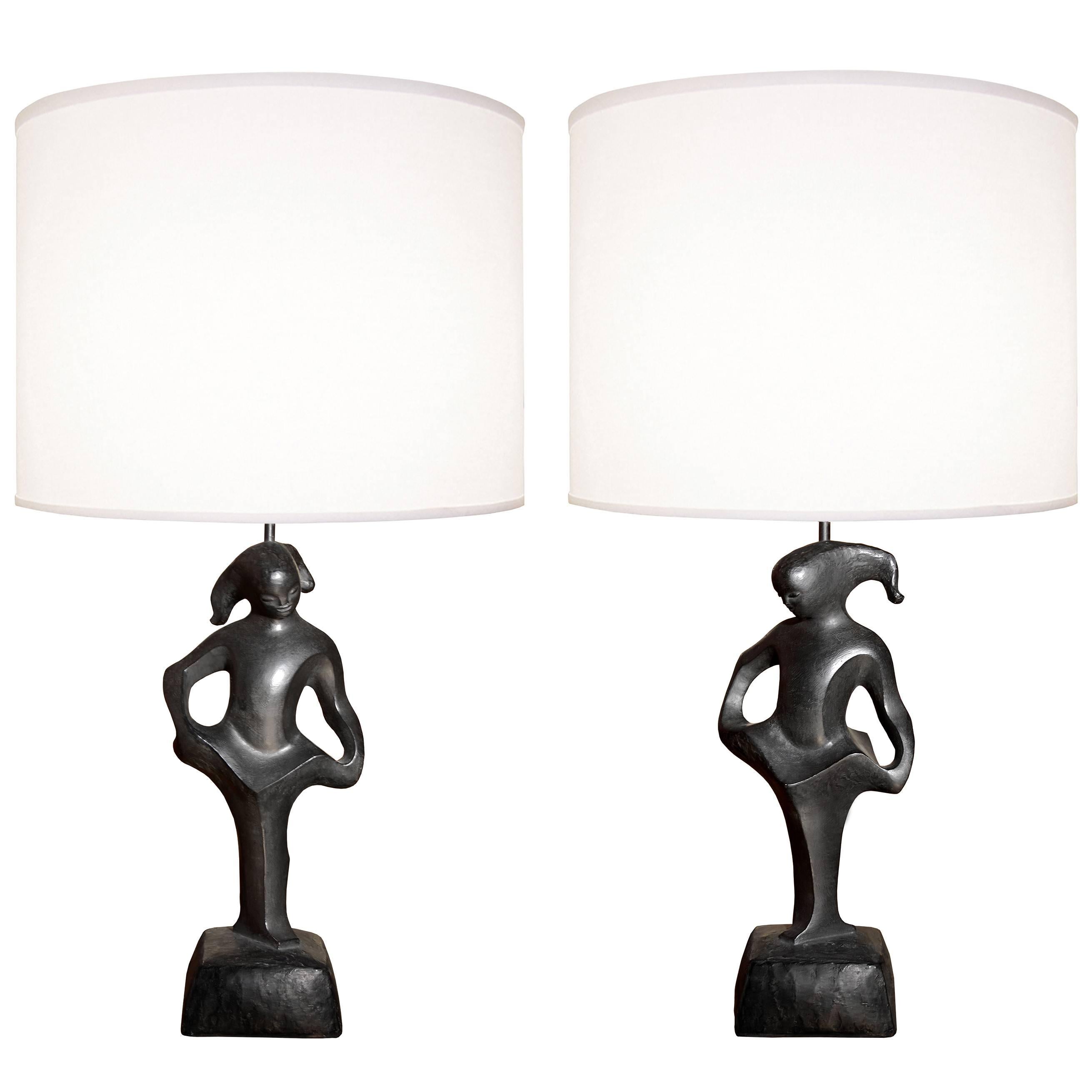 Pair of Black Abstract Figural Lamps by RIMA NY For Sale