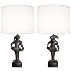 Pair of Black Abstract Figural Lamps by RIMA NY