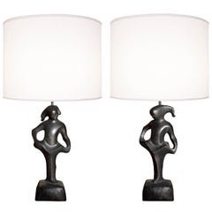 Pair of Black Abstract Figural Lamps by RIMA NY