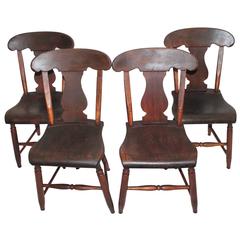 Antique Set of Four 19th Century Original Painted Plank Bottom Chairs