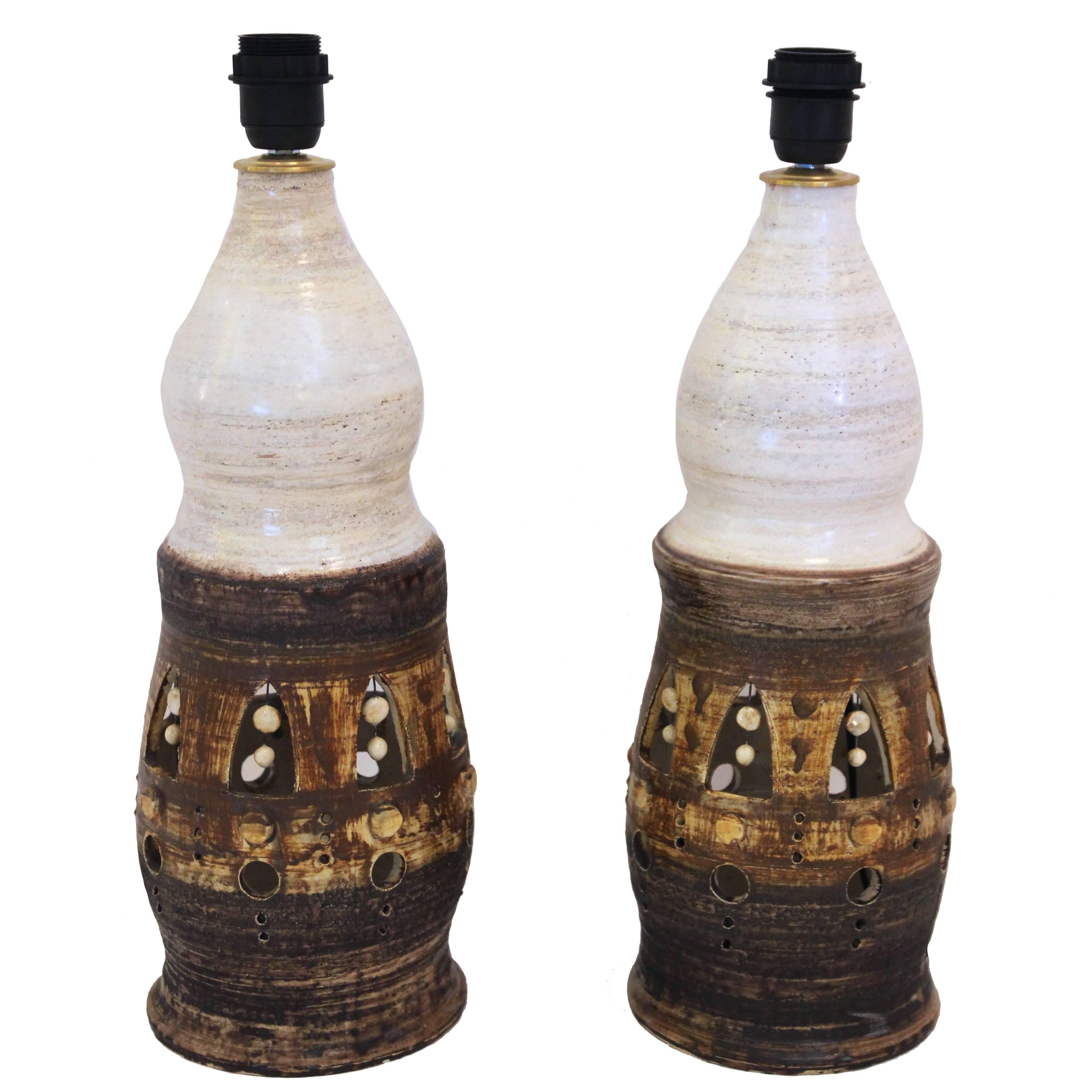 Georges Pelletier, Pair of Table Lamps, Glazed Ceramic, France, circa 1980
