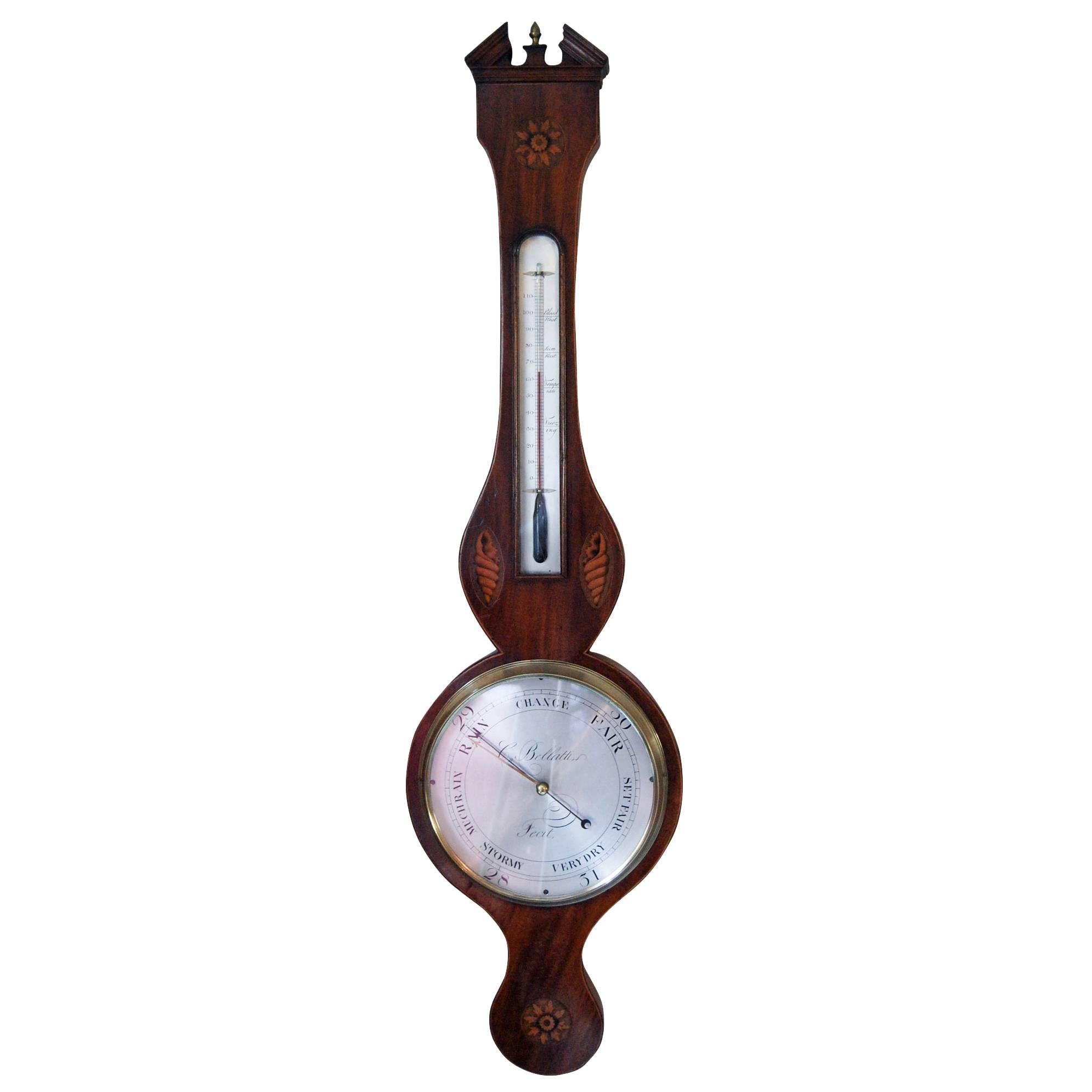 Regency Period Mahogany and Satinwood Banjo Barometer