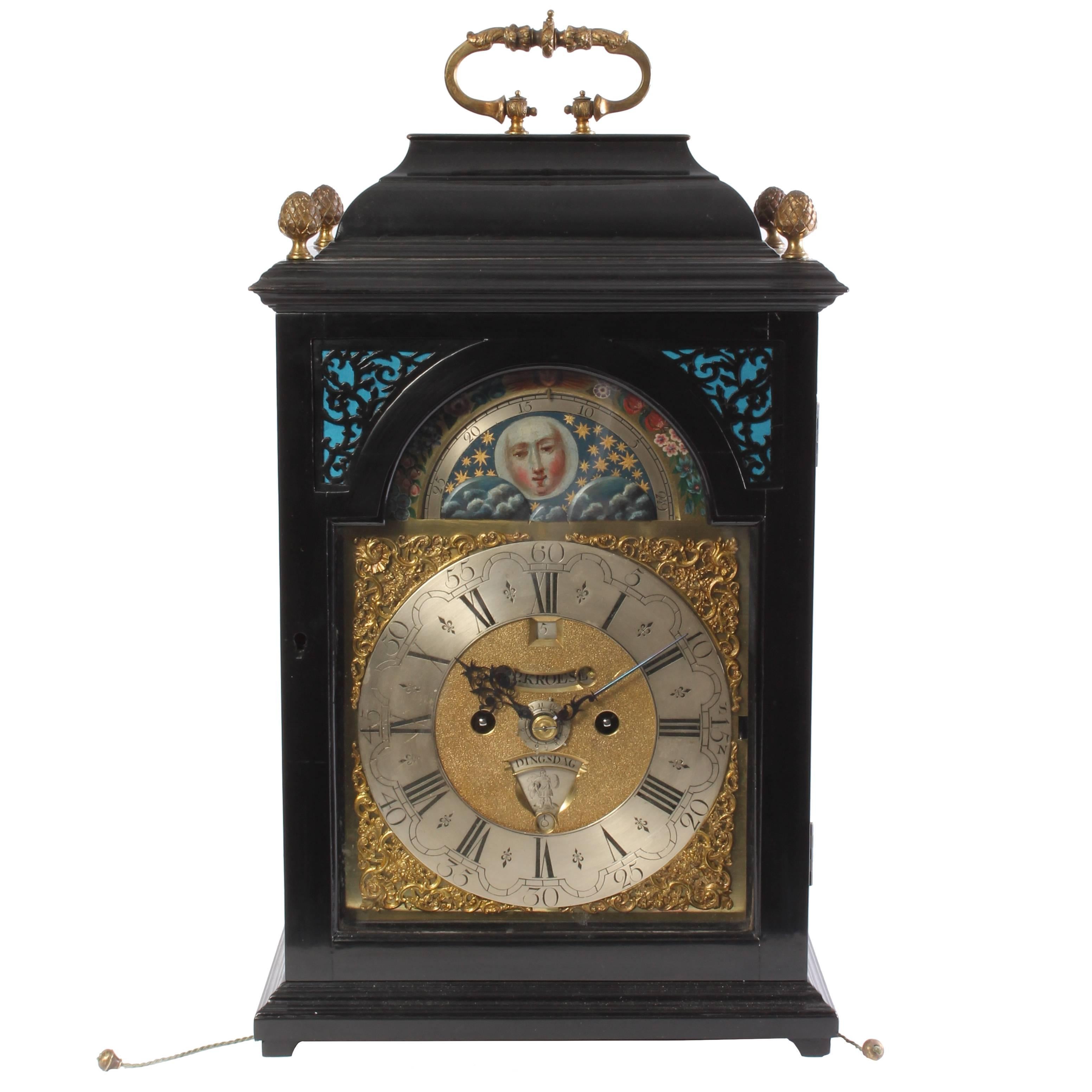 Dutch Ebonized Table Clock by J.P. Kroese, circa 1740 For Sale
