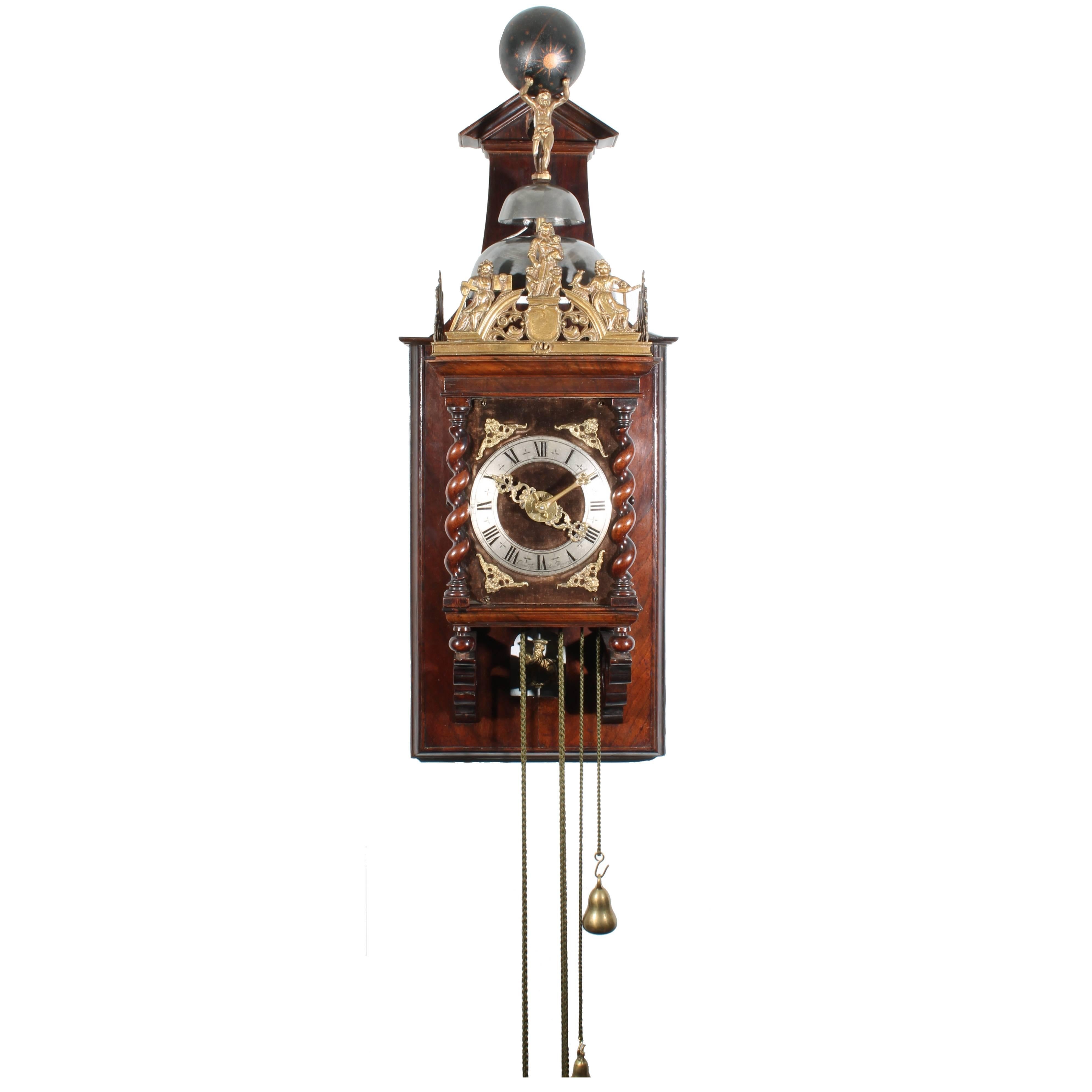 Dutch Walnut Quarter Striking 'Zaanse' Wall Clock, C. van Rossen, circa 1700 For Sale