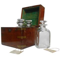 Late Victorian Mahogany and Brass Campaign Decanter Set