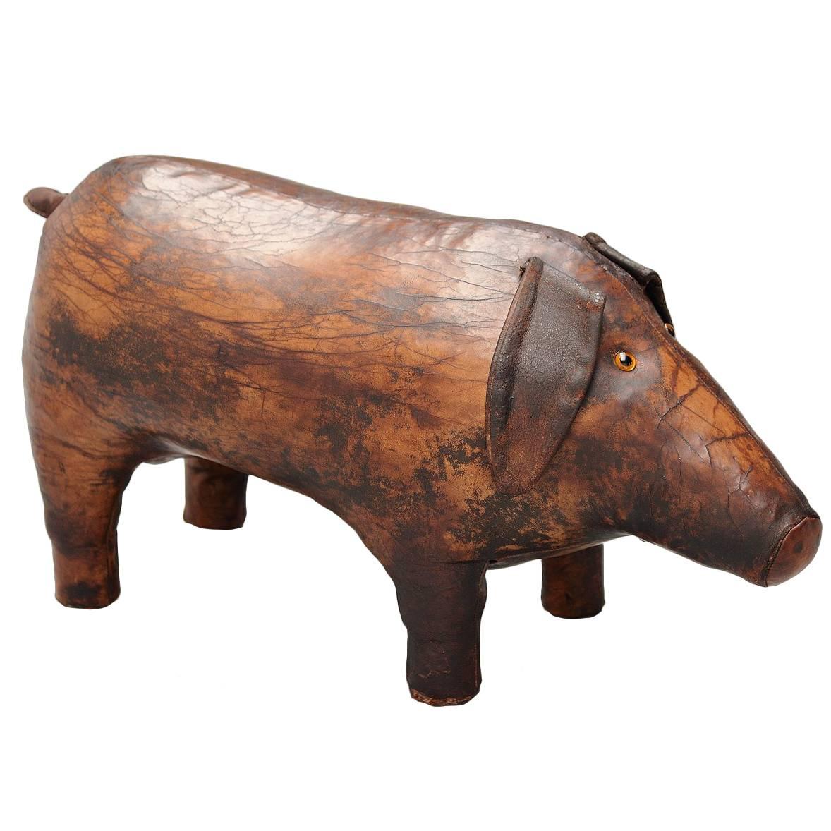 Dimitri Omersa Leather Pig Footstool for Abercrombie & Fitch, 1960