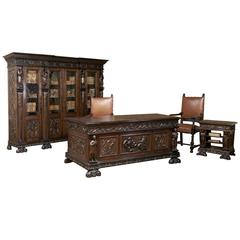 Antique Stunning One-of-a-Kind Grand Italian Renaissance Office Suite in Walnut