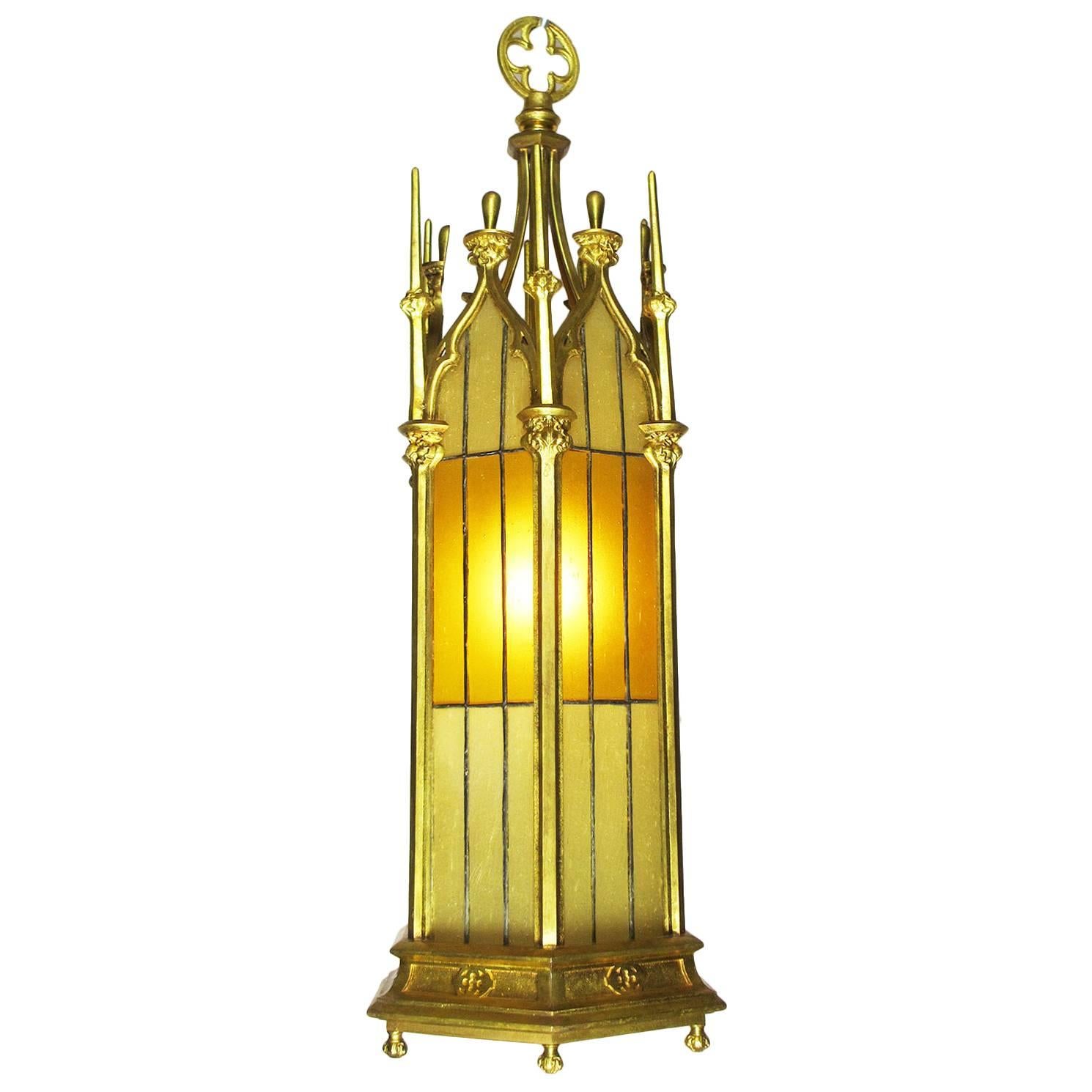 Set of Three Small French 19th-20th Century Gothic Style Gilt Bronze Lanterns For Sale