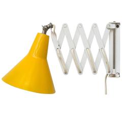 Vintage Industrial Scissor Lamp in Bright Yellow and White