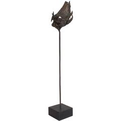 Tall Brutalist Bronze Abstract Sculpture on Stand