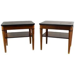 Pair of Custom Directoire Style Stone Top Two-Tier Side Tables