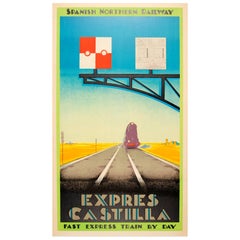 Vintage Original 1930s Art Deco Travel Poster Advertising the Spanish Northern Railway