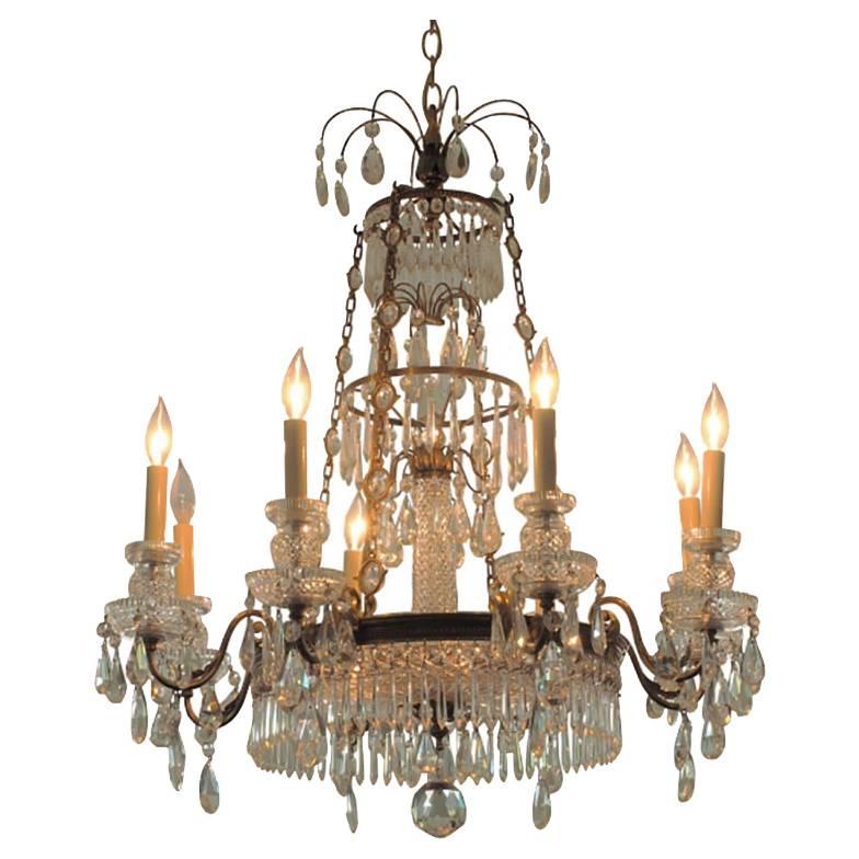 Vintage Tiered Bronze and Crystal Chandelier