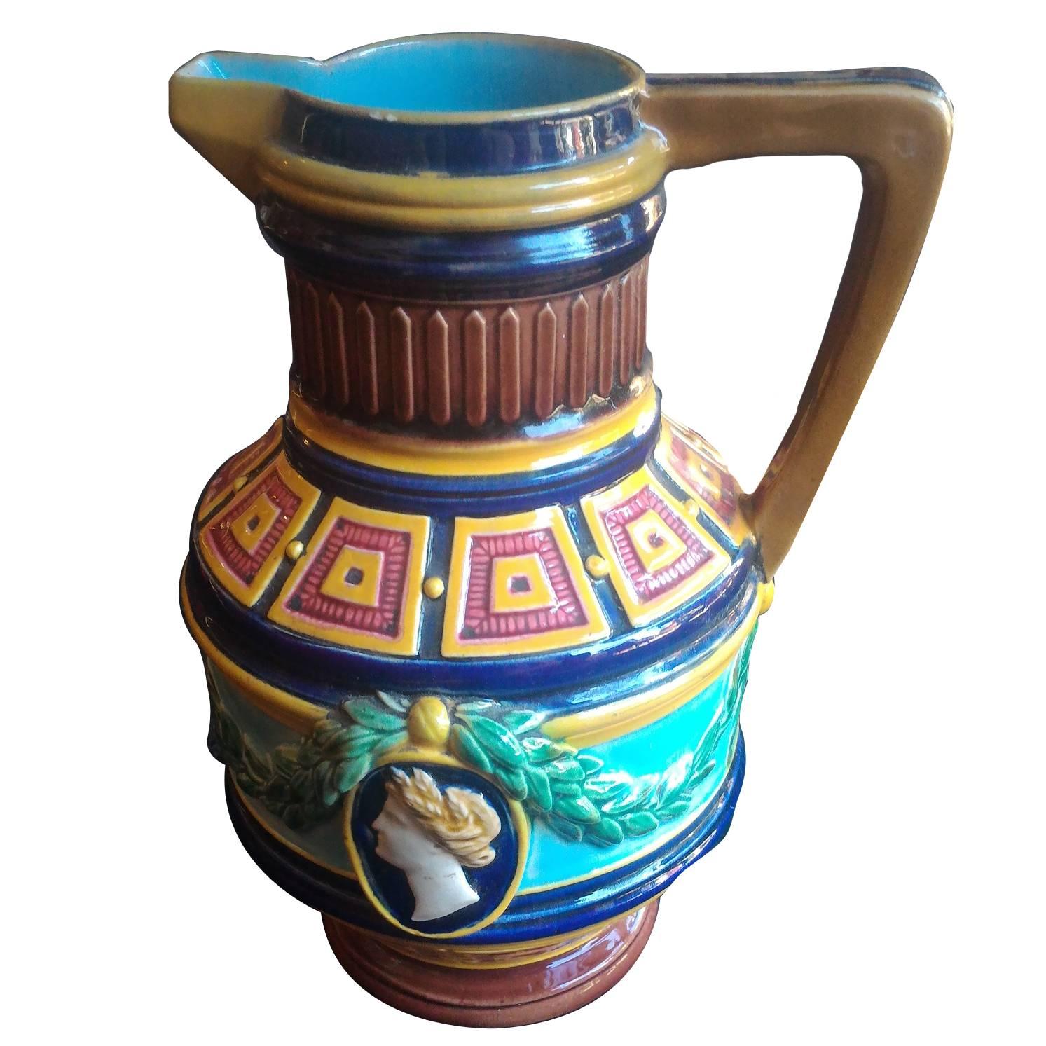 Minton Majolica, Pitcher Inspired by Antiquity, circa 1865 For Sale