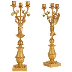 Fine Pair of Empire Style Ormolu Candelabra