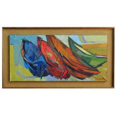 "Boats" Oil on Canvas by California Modernist Painter Herb Kornfeld 3