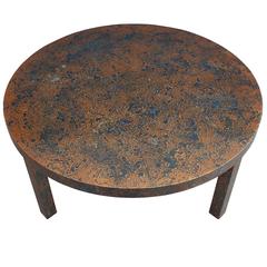 Round Coffee Table in Metallic and Blue Oil Drop Finish