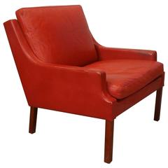 Vintage Danish Red Leather Club Chair by Mogens Hansen