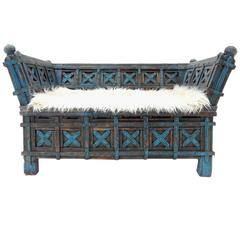 Antique Ancient 19th Century Indonesian Teakwood Sofa with Original Teal Paint