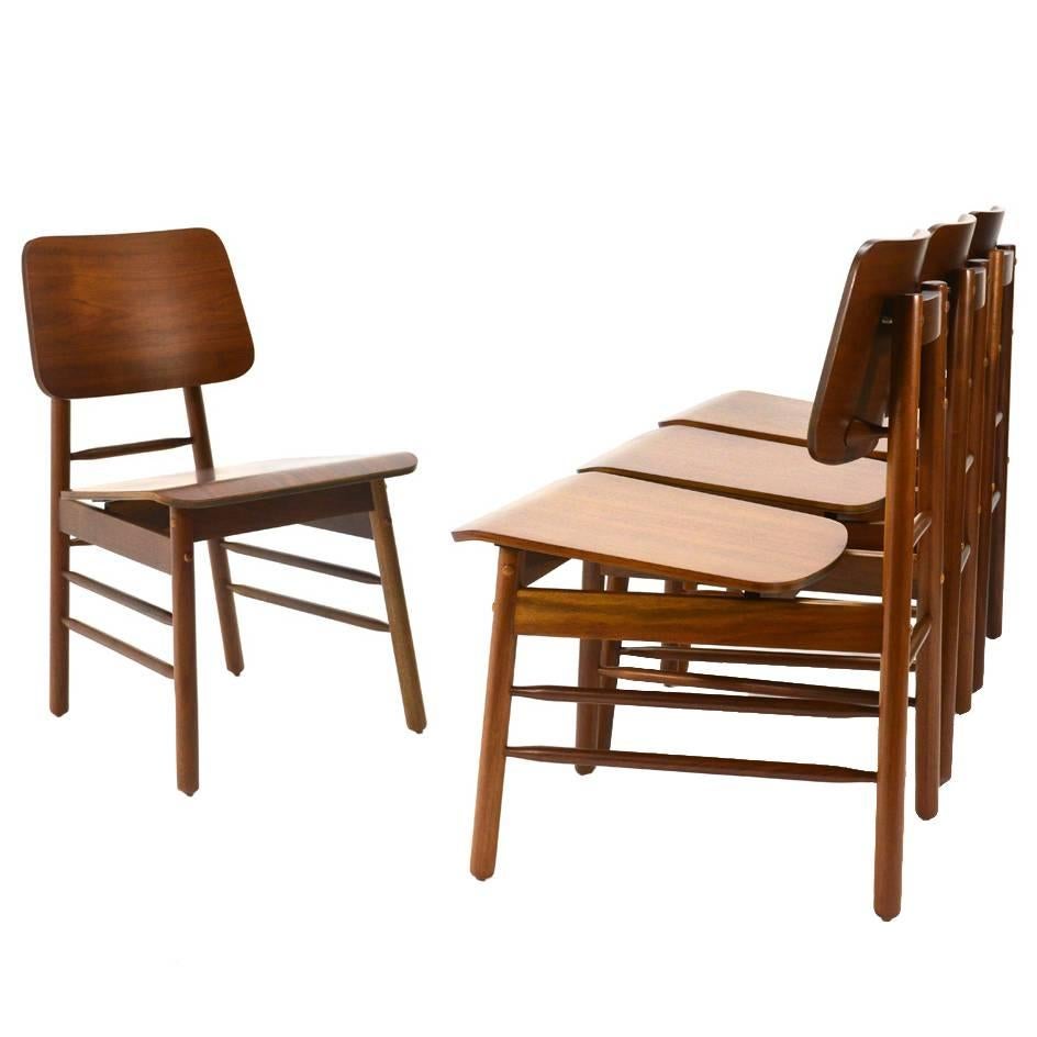 Set of Four Walnut Dining Chairs by Greta Grossman