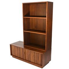 Vintage Low Walnut Tambour Cabinet and Shelf by Glenn of California