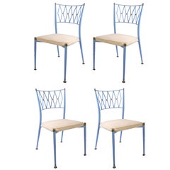 Vintage Set of Four Mid-Century French Metal and Brass Dining Chairs