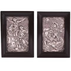 Pair of Antique Late 16th Century German Silver Repoussé Panel Icons