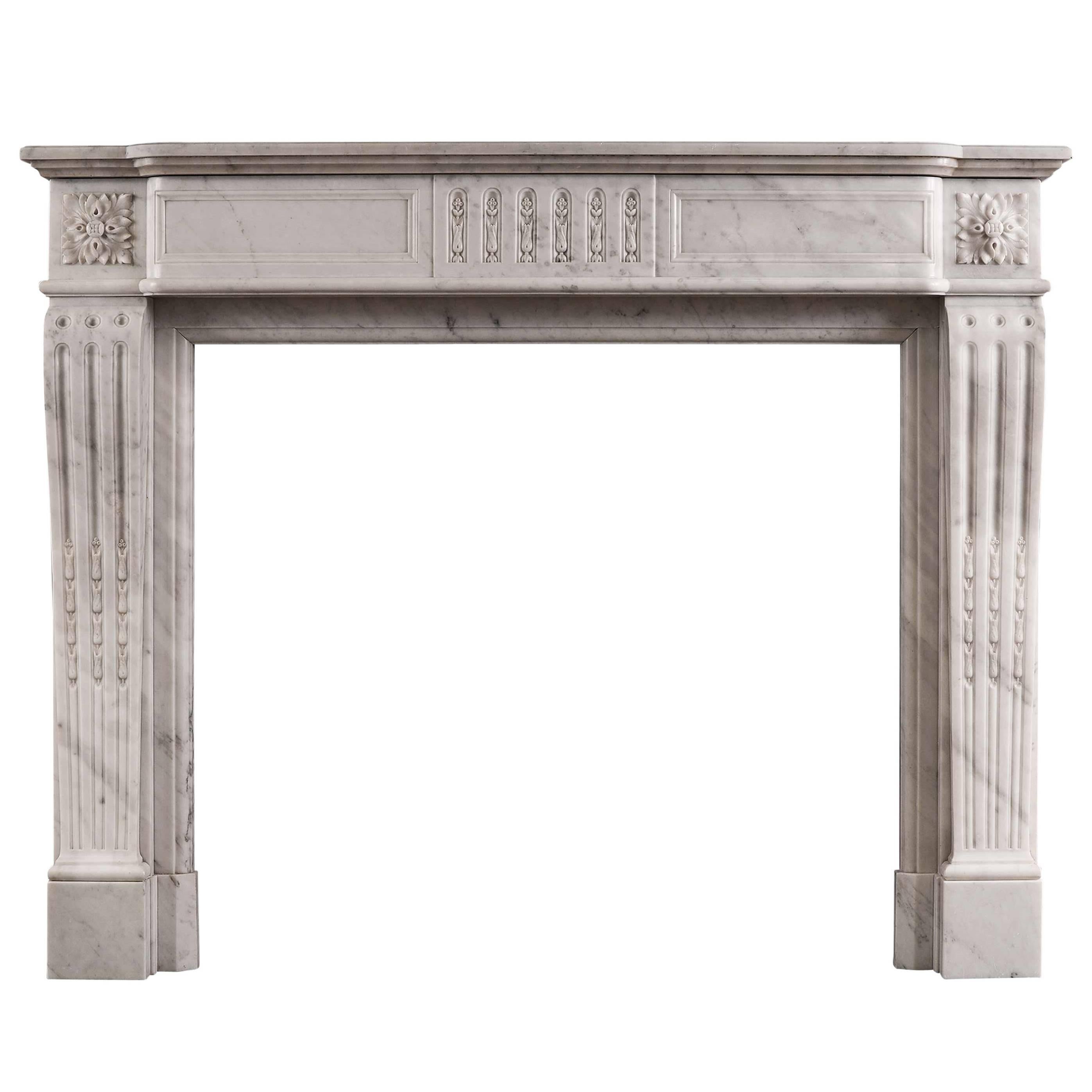 Louis XVI Style Fireplace in Carrara Marble For Sale