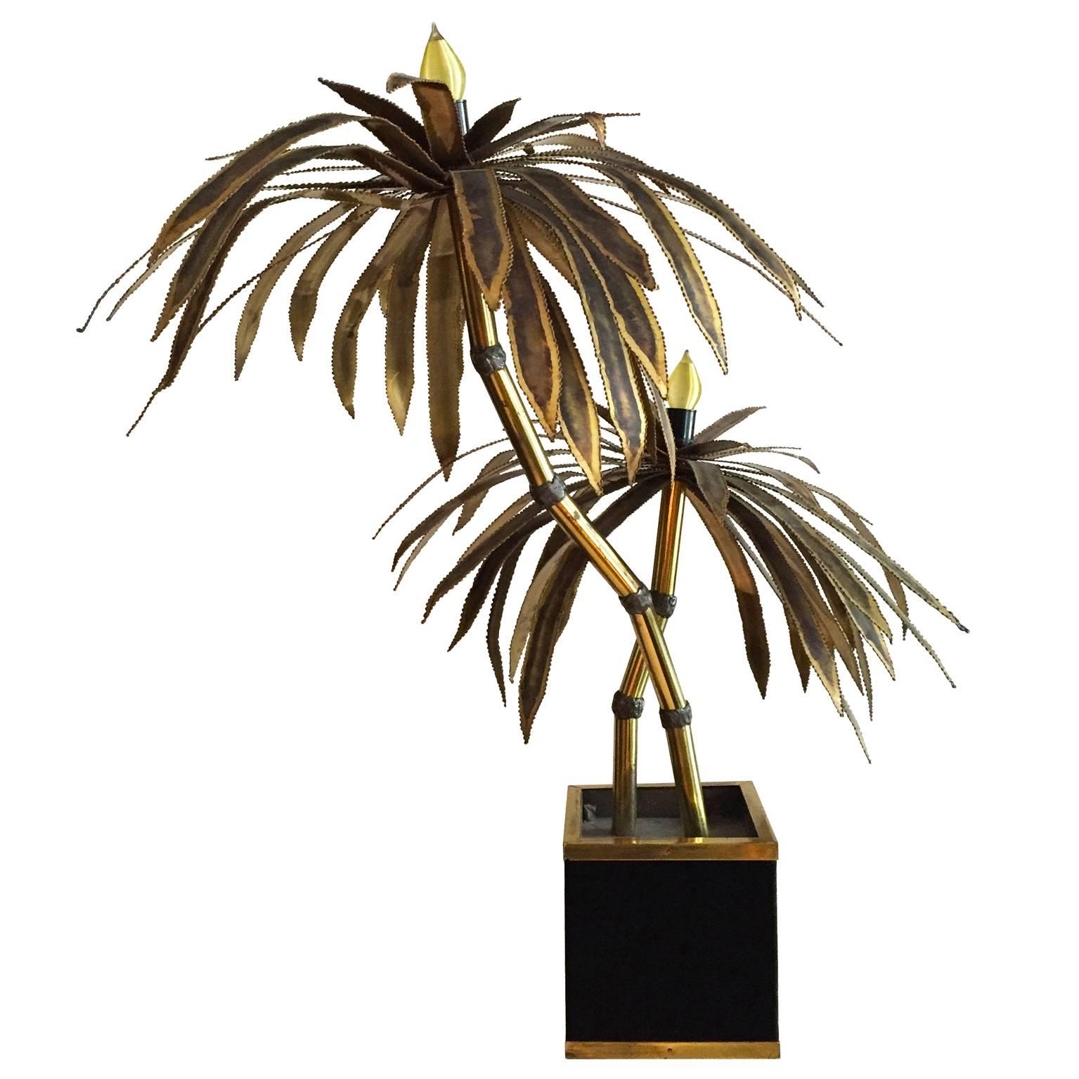 French Brass Palm Tree Lamp