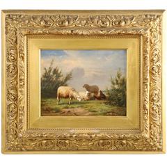 Fine Painting of Sheep at Pasture by Eugene Verboeckhoven, Belgian