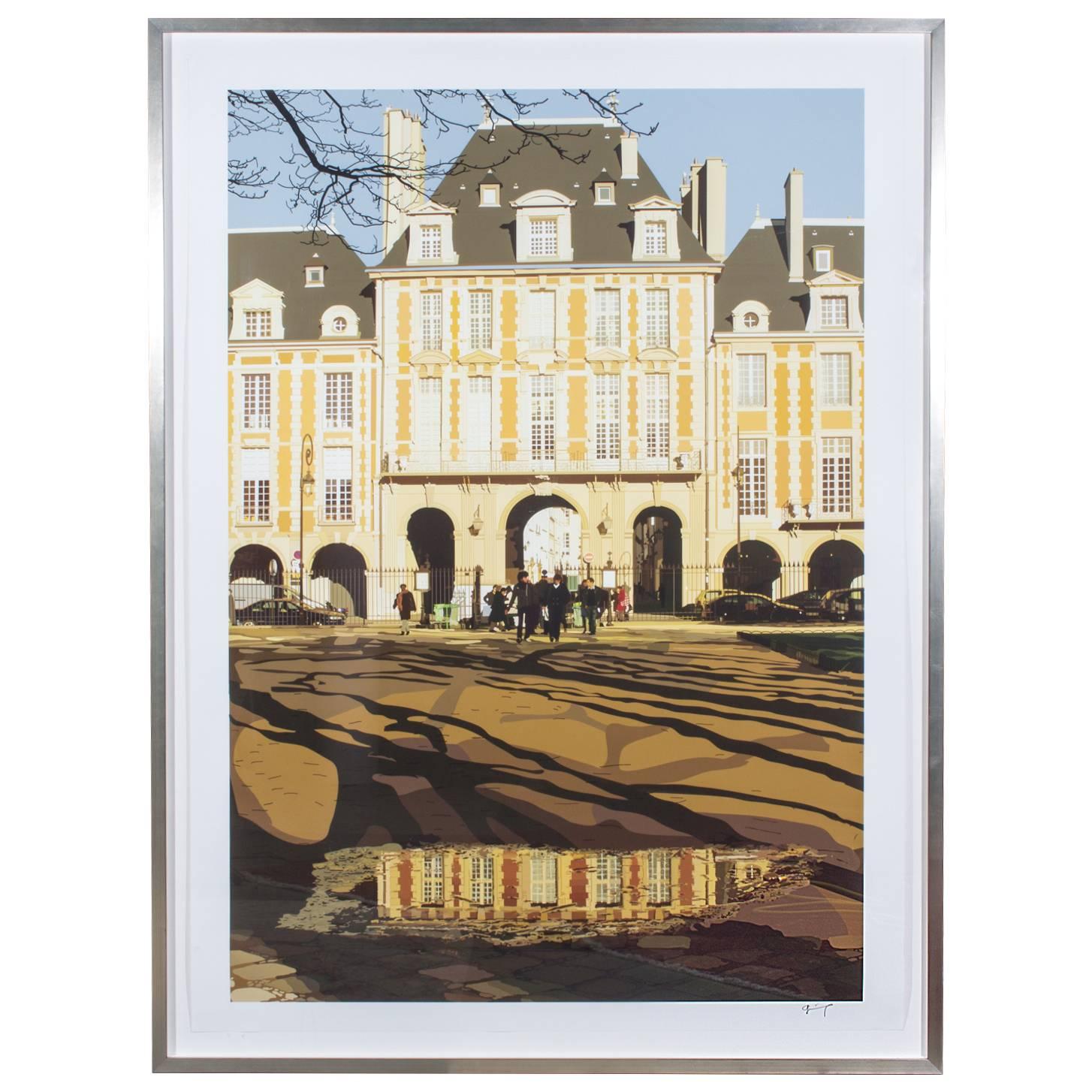 Framed "Place de Vosges" Lithograph by Parisian Artist Jean-Jacques Grief