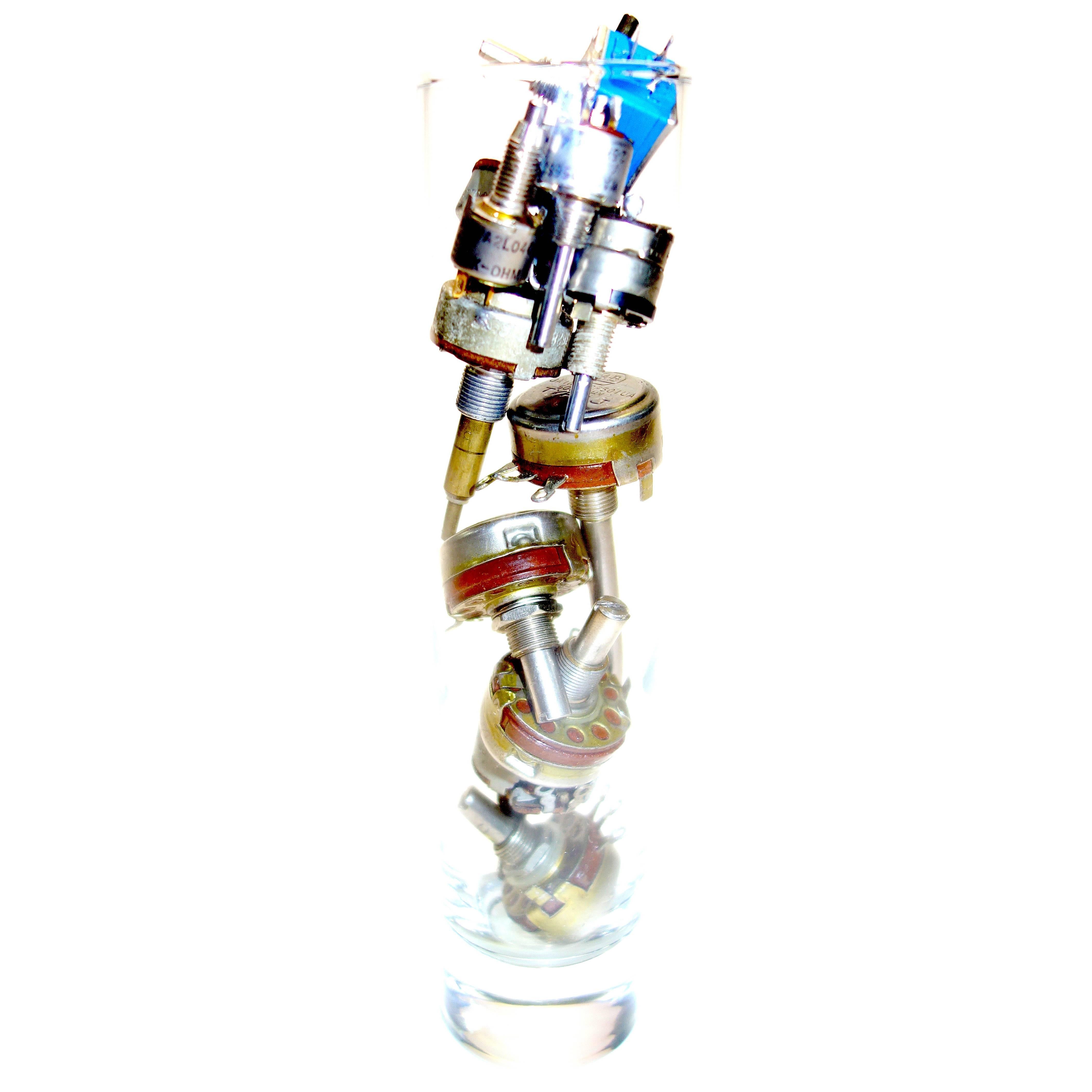 TV Electronic Potentiometer Sculpture, Circa Mid-Century In Glass Vase. ON SALE For Sale