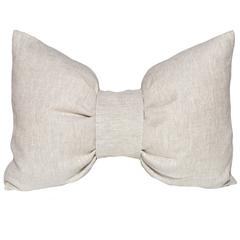 Large Designer Bow Pillow in Vintage Irish Linen Natural Oatmeal Cushion