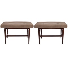 Pair of Liceu de Artes & Oficios Jacaranda Stools with Velvet Seats