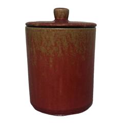 Jar with Lid, Tea Caddy, Art Ceramic Glazed in Green, Red and Black, 1960s 7