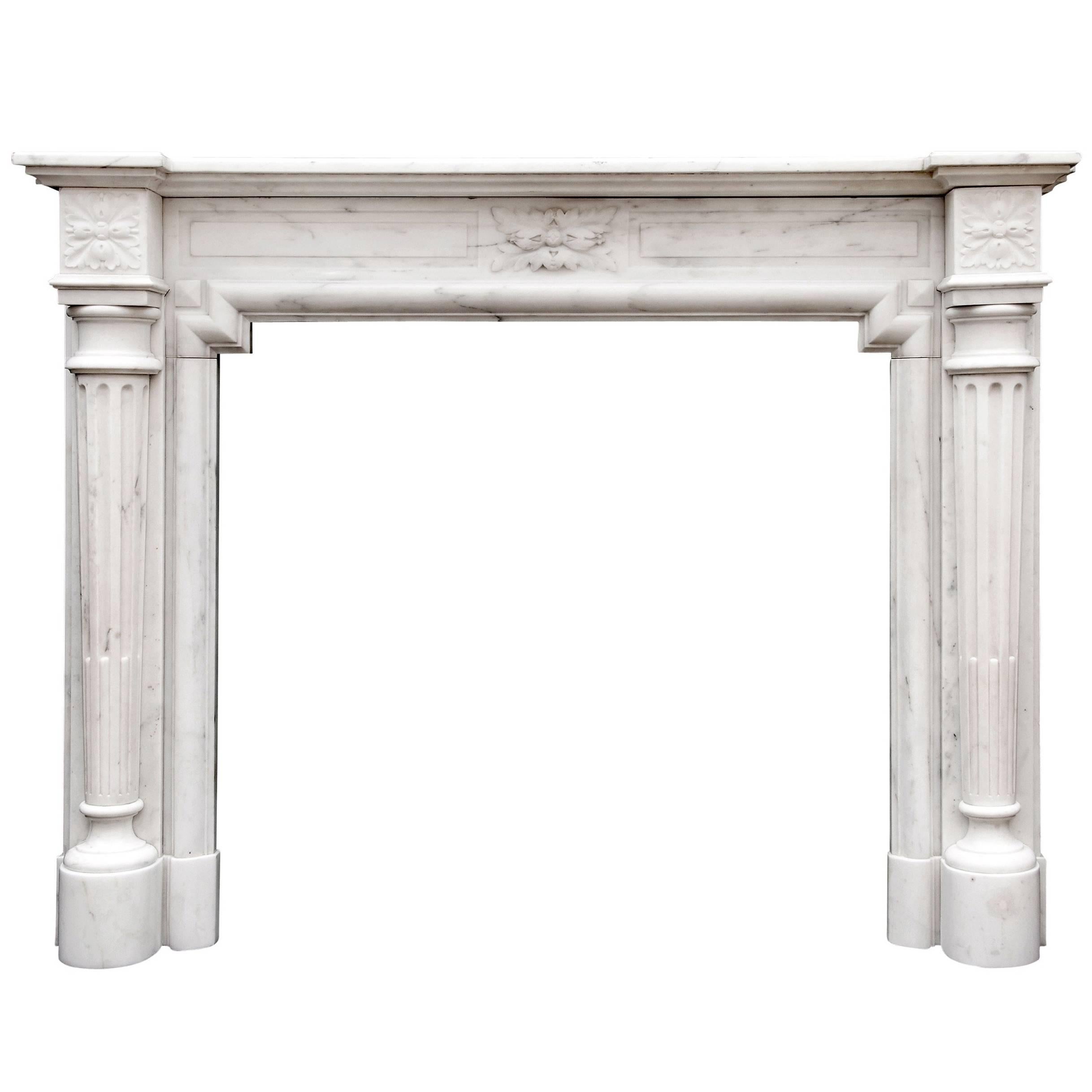 French Louis XVI Style Fireplace in Statuary Marble For Sale