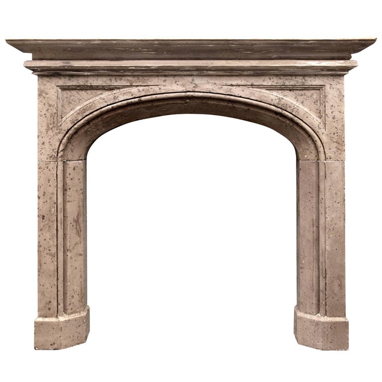 19th Century English Gothic Style Stone Fireplace For Sale