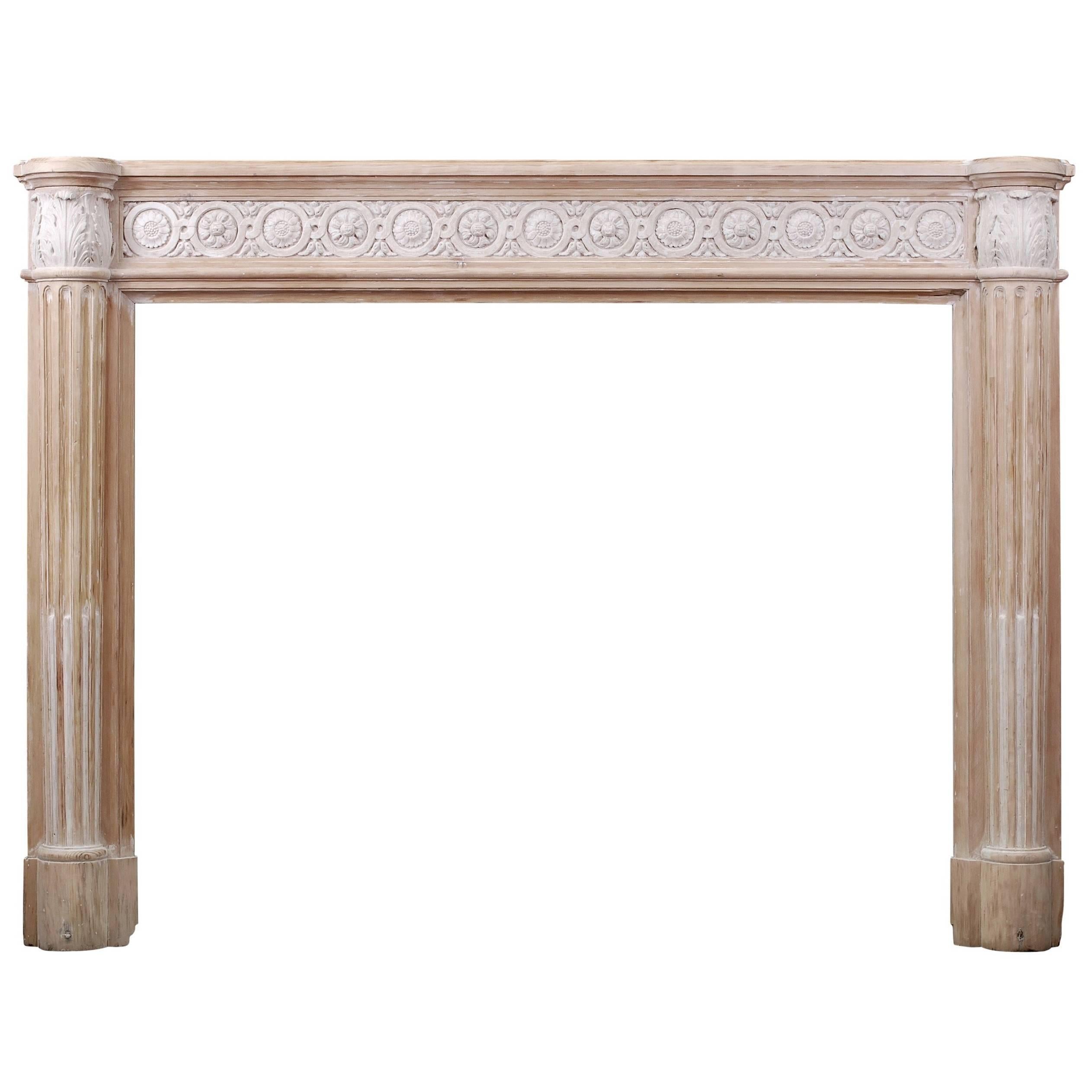 French Louis XVI Style Wood Fireplace with Composition Enrichments
