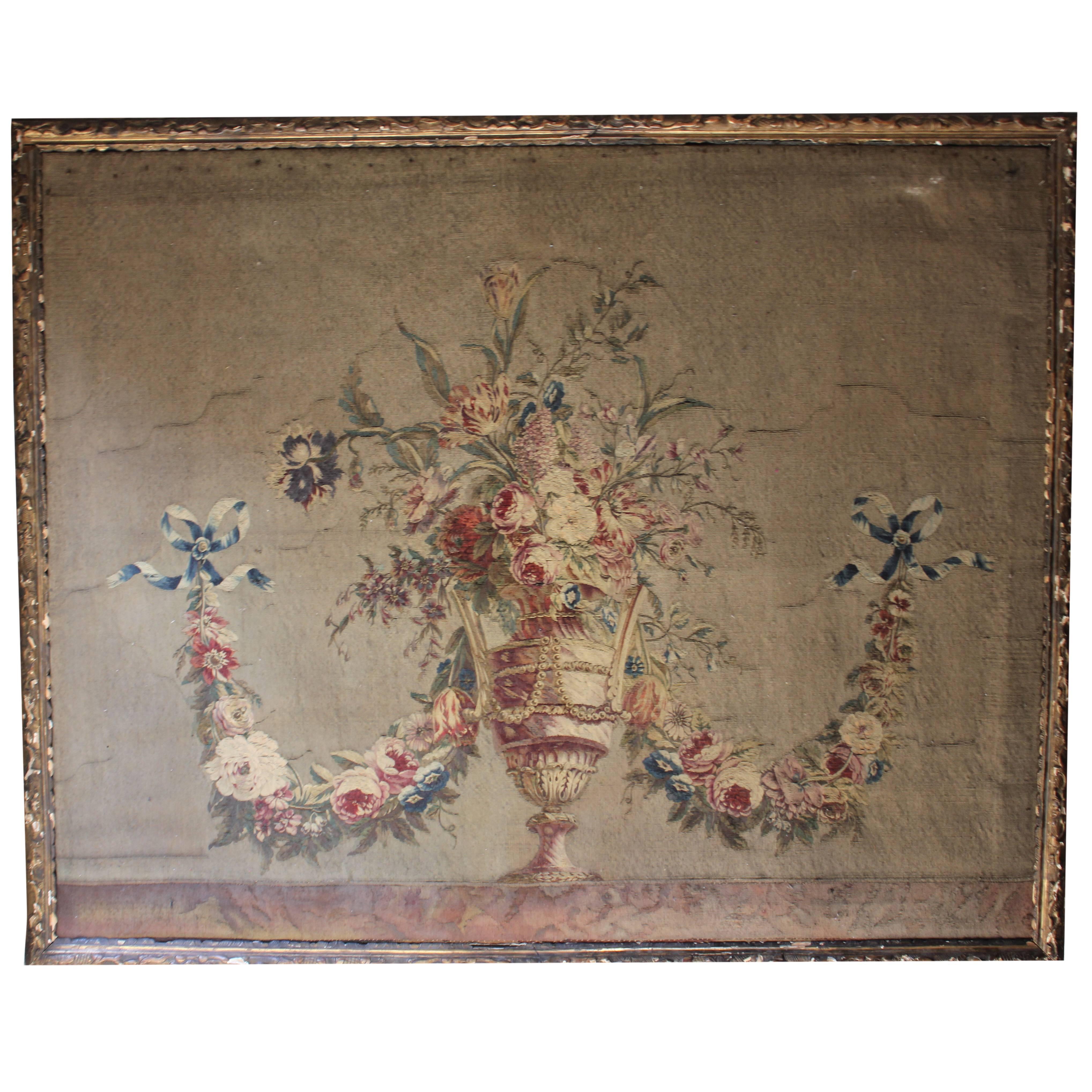 Large and Beautiful Gilt Framed Louis XVI Tapestry Overdoor, circa 1760-1780