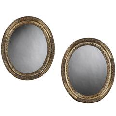 Fine Pair of 18th Century Oval Silver Leaf Mirrors